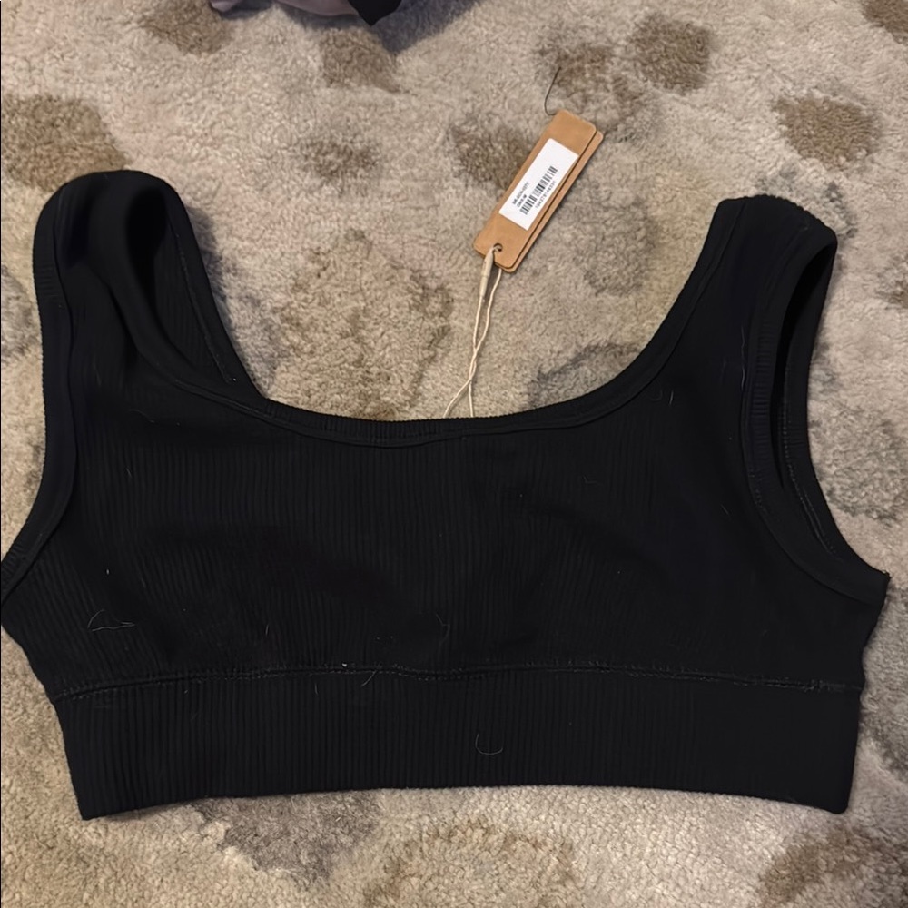 Black Bandeau with Stretchy Ribbed Fabric